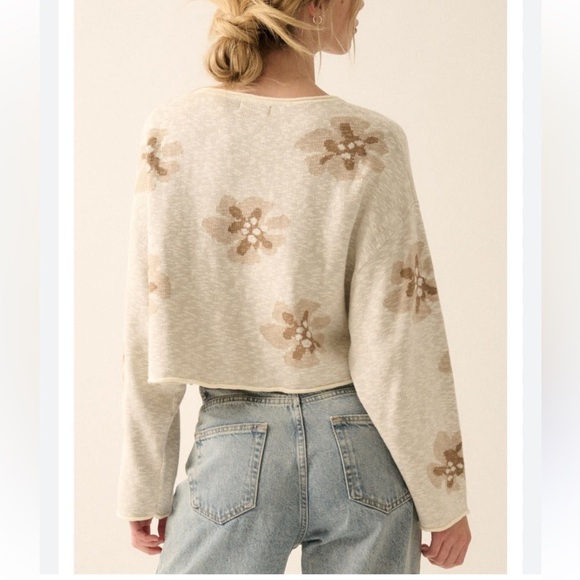 Promesa Floral-Pattern Crop Knit Sweater Long Sleeve Size Small - Picture 13 of 16
